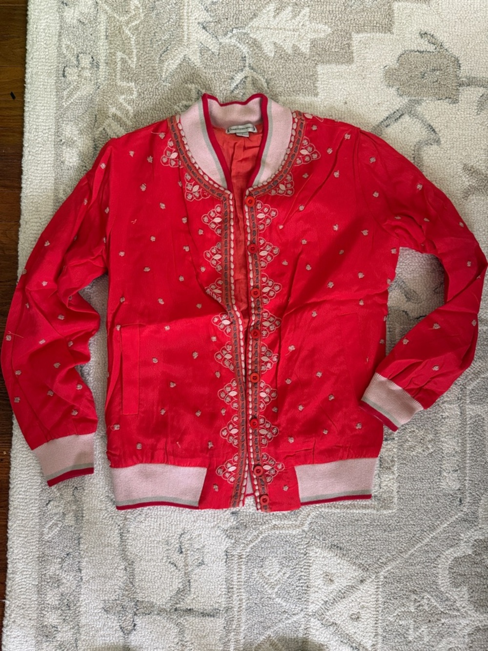 Conditions Apply Red Embroidered Bomber Jacket from Anthropologie
